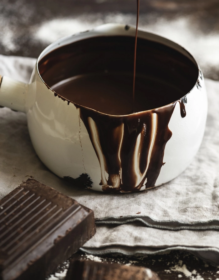 در طرز تهیه دسر شکلاتی با شیر غلظت مواد باید چیزی شبیه شکلات داغ باشد.
